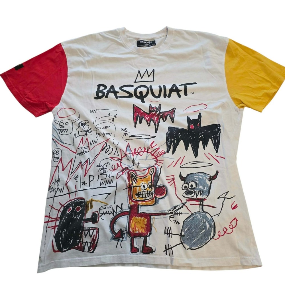 REASON X BASQUIAT Shirt White Short Sleeve‎ Art Tee Graffiti Streetwear Mens XL
